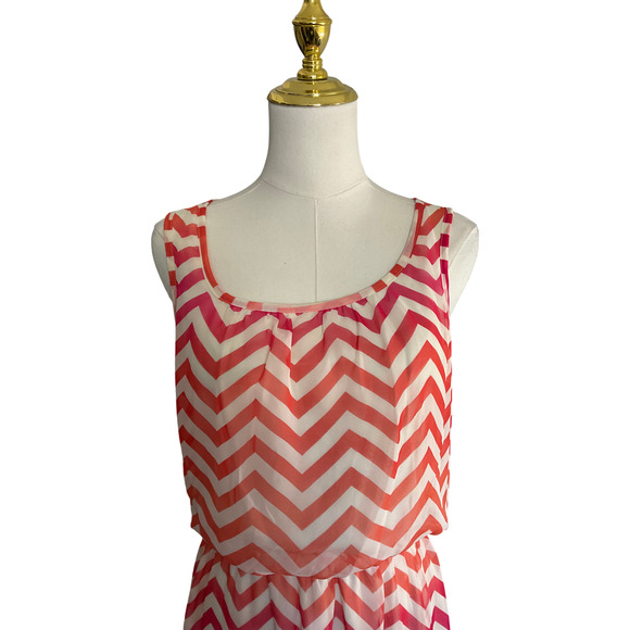 Speechless Womens Medium Off White Orange Pink Dress Sleeveless Chevron Casual - Picture 9 of 10